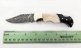 Handmade Damascus Folding Pocket Knife Camel Bone Buffalo Horn Handle