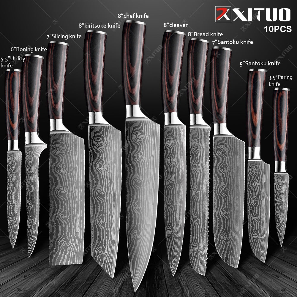 Kiwi Kitchen Knives, Set of 10, Chef's Knife, Stainless Steel