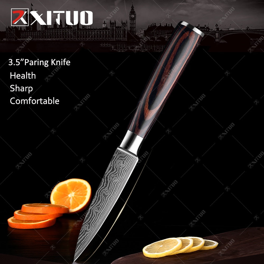 1-10 PCS Sharp Chef Knife Set Laser Damascus Pattern Kitchen Knife