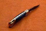 7'' Damascus Steel Pocket Knife Blue Wood