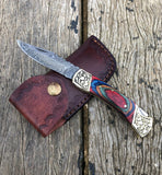 7'' Damascus steel Wood Handle Folding Knife