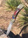 7'' Damascus steel Wood Handle Folding Knife