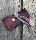 7'' Damascus steel Wood Handle Folding Knife