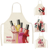 Linen Flower Nail Polish Theme Print Kitchen Aprons