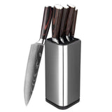 6 Piece Damascus Kitchen Knife Set with Stainless Steel Holder