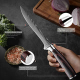 6 Piece Damascus Kitchen Knife Set with Stainless Steel Holder