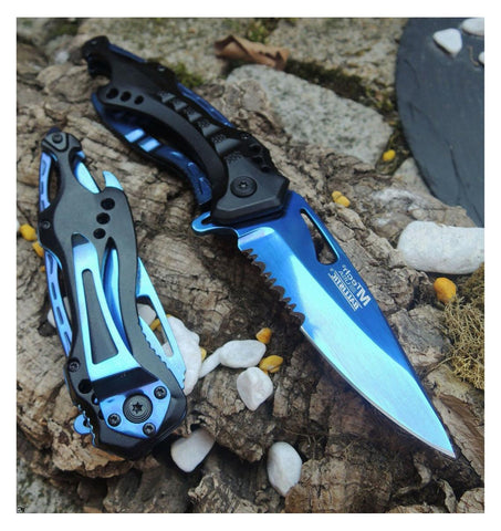 Custom Engraved BLUE BLACK Folding Pocket Knife