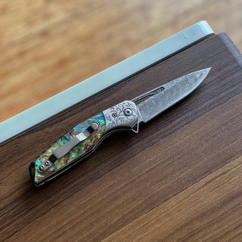 Custom Handmade VG10 Damascus Steel Folding Pocket Knife with Leather Sheath