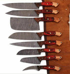 Custom handmade Damascus Steel with leather bag 8 Chef Knife set