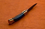 7'' Damascus Steel Pocket Knife Blue Wood
