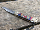7'' Damascus steel Wood Handle Folding Knife