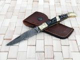 Damascus steel Handmade French Folding Pocket Knife with Corkscrew