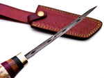 10'' Handmade Damascus Steel Hunting knife Handle Deer Antler w leather Sheath