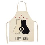 1Pcs Kitchen Cooking Apron Cute Cat Printed Home Sleeveless Cotton Linen Aprons