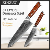 XINZUO 2PC Damascus Steel Kitchen Professional Chef Knife Sets