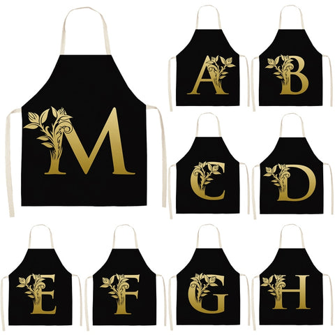 Gold Letter Alphabet Pattern Kitchen Apron For Woman