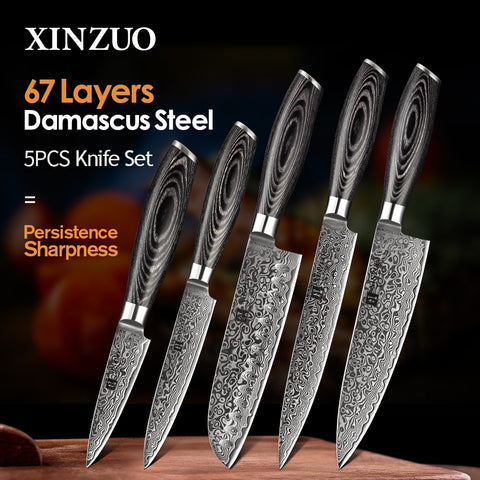 XINZUO 5 Pcs  67 layers Japanese Damascus Stainless Steel Kitchen Knife Set