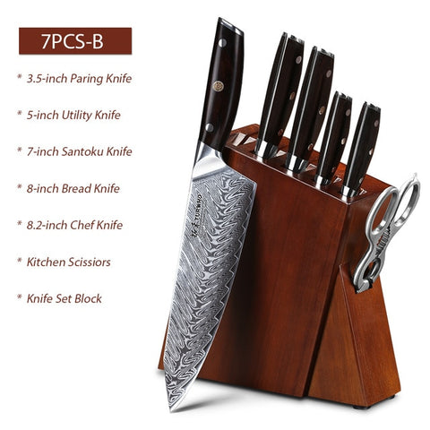 Damascus kitchen Knife block set 7 Piece-HYZ Series