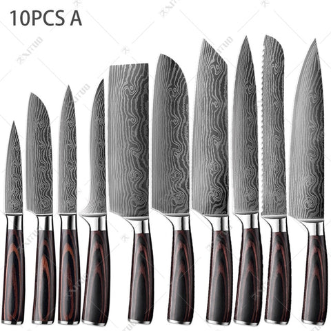 XITUO Japanese 10 Pcs Stainless Steel Chef Knife Set + Stand