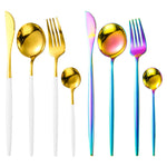 24pcs Gold Stainless Steel Dinnerware Tableware Set