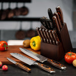 15PCS Professional Stainless Steel Kitchen Knife Set Wooden Block