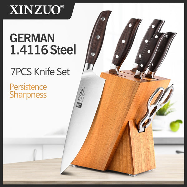 XINZUO 7PC Kitchen Knife Set with Block Wooden, Professional