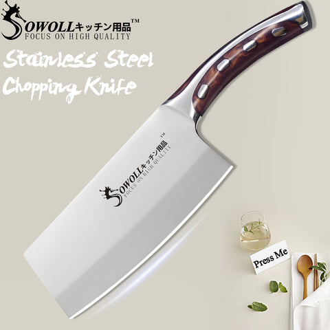 SOWOLL 4CR14 7 inch Stainless Steel Chef Cleaver Knife